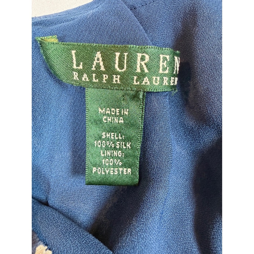 Lauren Ralph Lauren Silk Ruffle Tier Paisley Mini/Midi Skirt Navy Blue Cream L - Picture 5 of 9